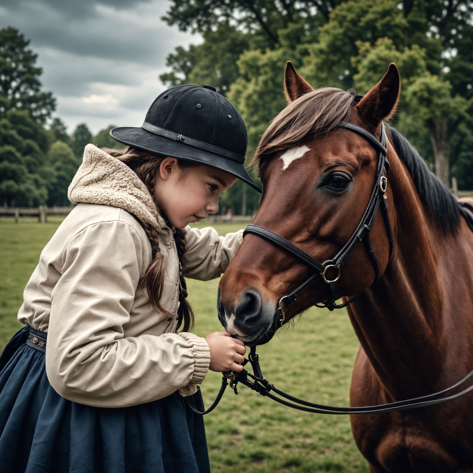 A Little Girl Hugs a Horse in Hyperrealistic Detail