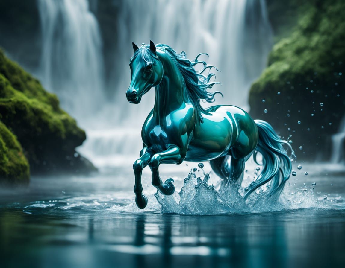 Surreal Water Horse Rides Rippling Lake in Ethereal Digital ...