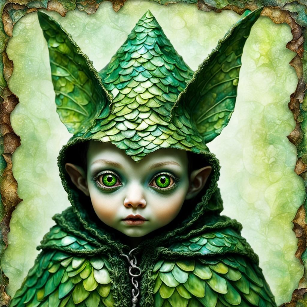 Green scale hooded capelet