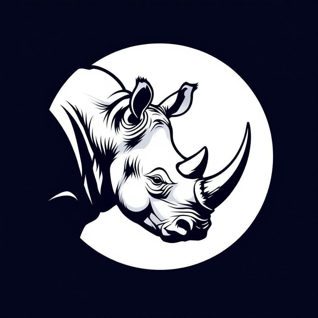 Minimalist Black and White Rhinoceros Logo
