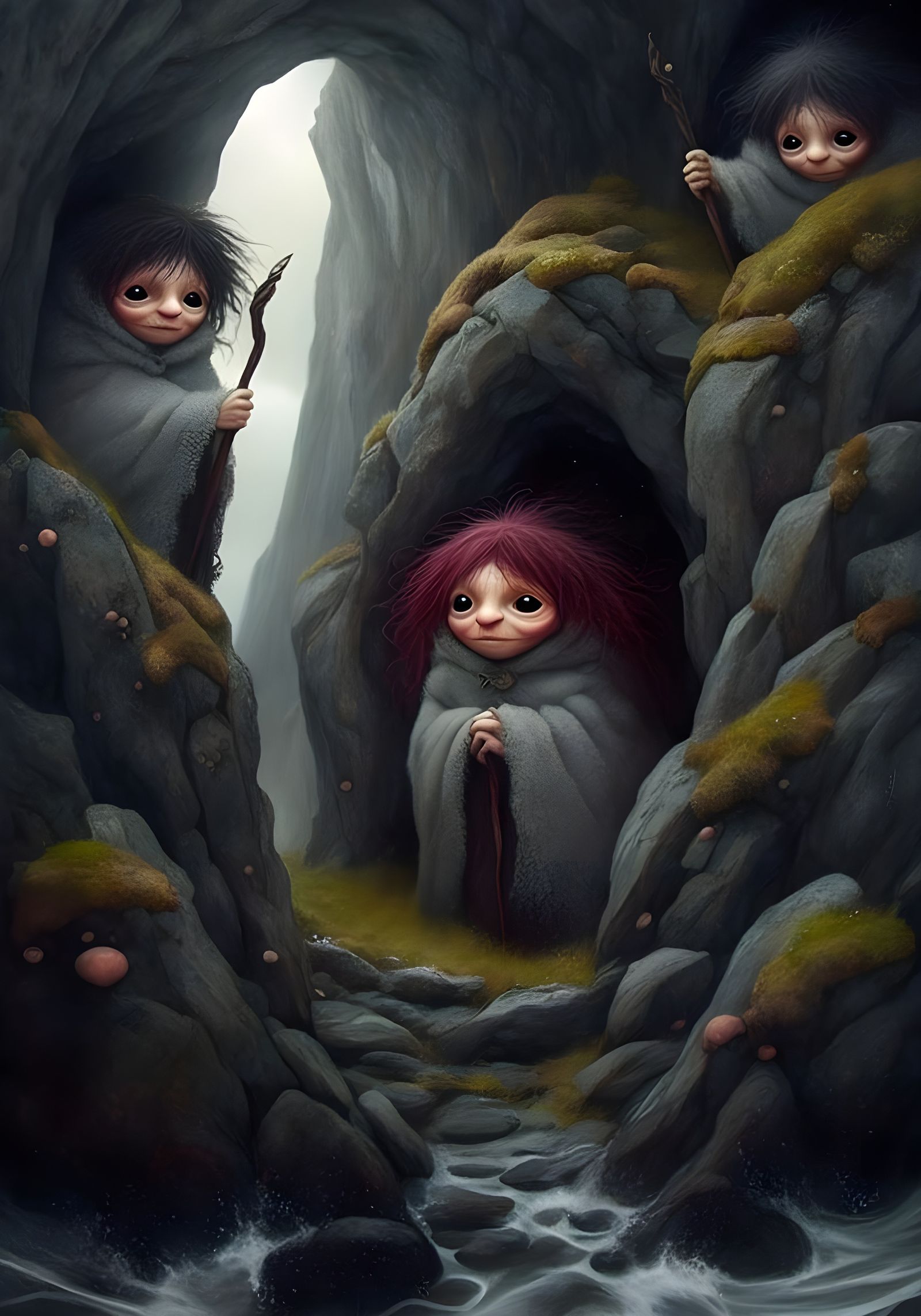 Huldufólk, the Hidden People of Iceland on Rocky Cliff