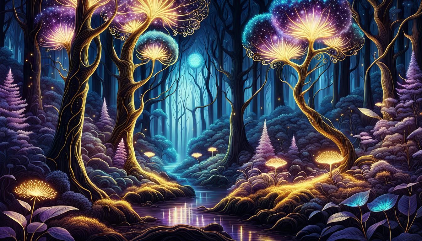 Sparkling Enchanted Forest with Magical Creatures