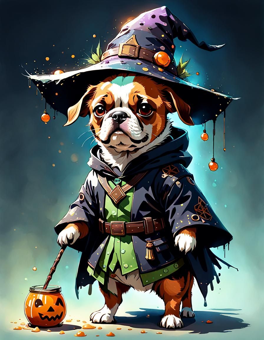 Beabull Dog in Witch Costume, Digital Art