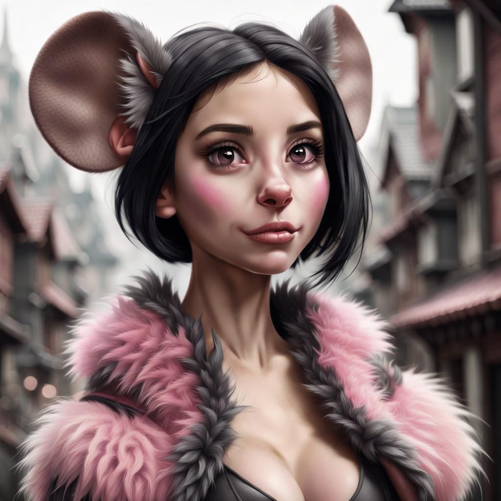 Anthropomorphic Mouse Woman Portrait in Matte Painting Style