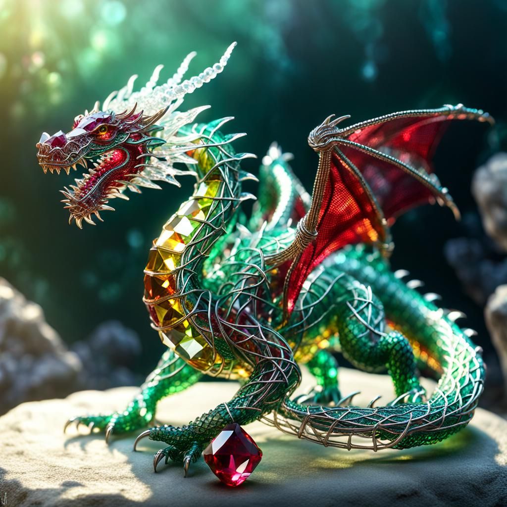 Crystal Dragon Figurine with Crystal Treasure