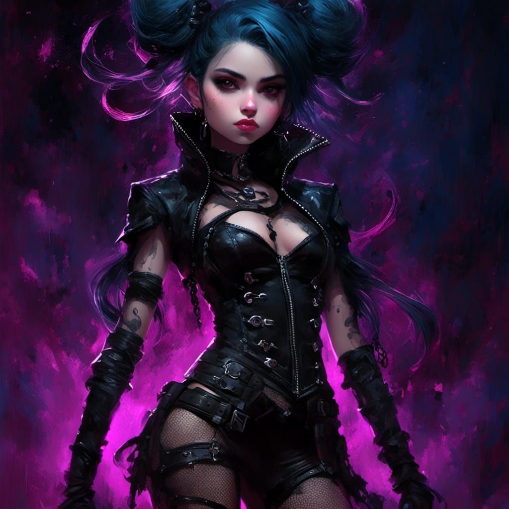 Moody Goth Punk Girl Portrait in Digital Illustration