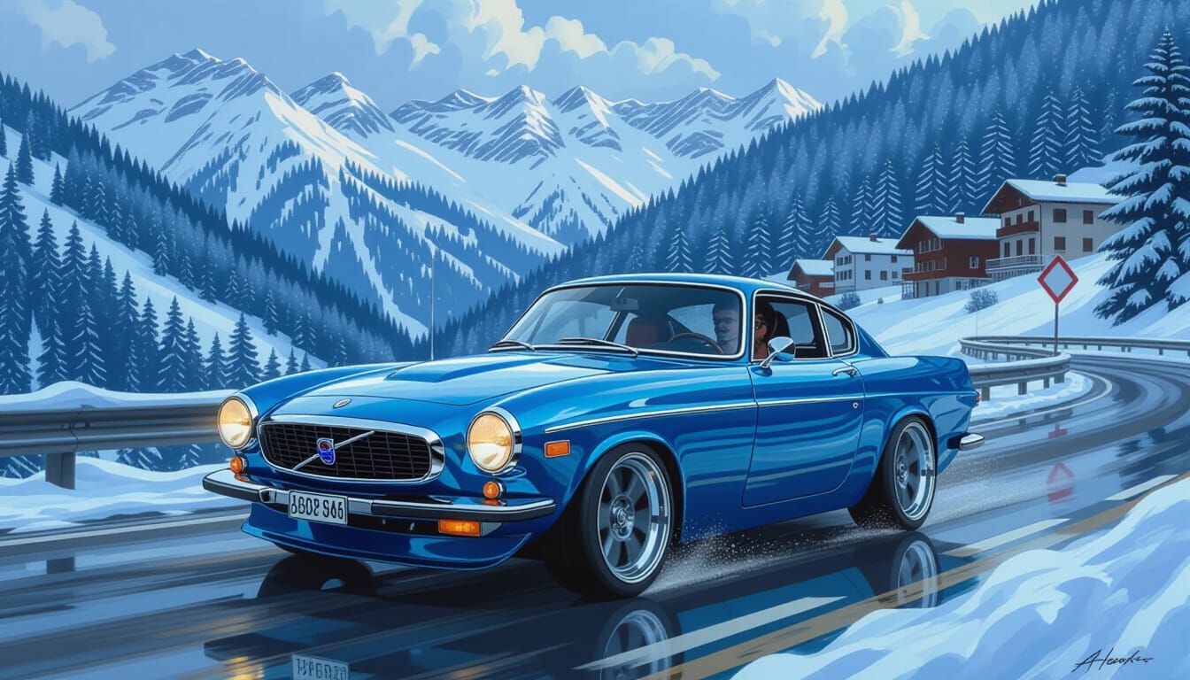 Volvo 1800E Restomod in Snowy Alps, Impasto