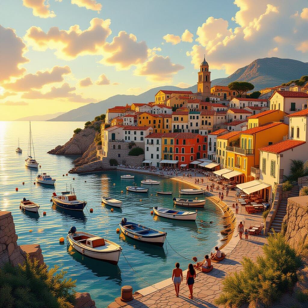 Procida's Mediterranean Coast: A Photorealistic Seaside Vill...