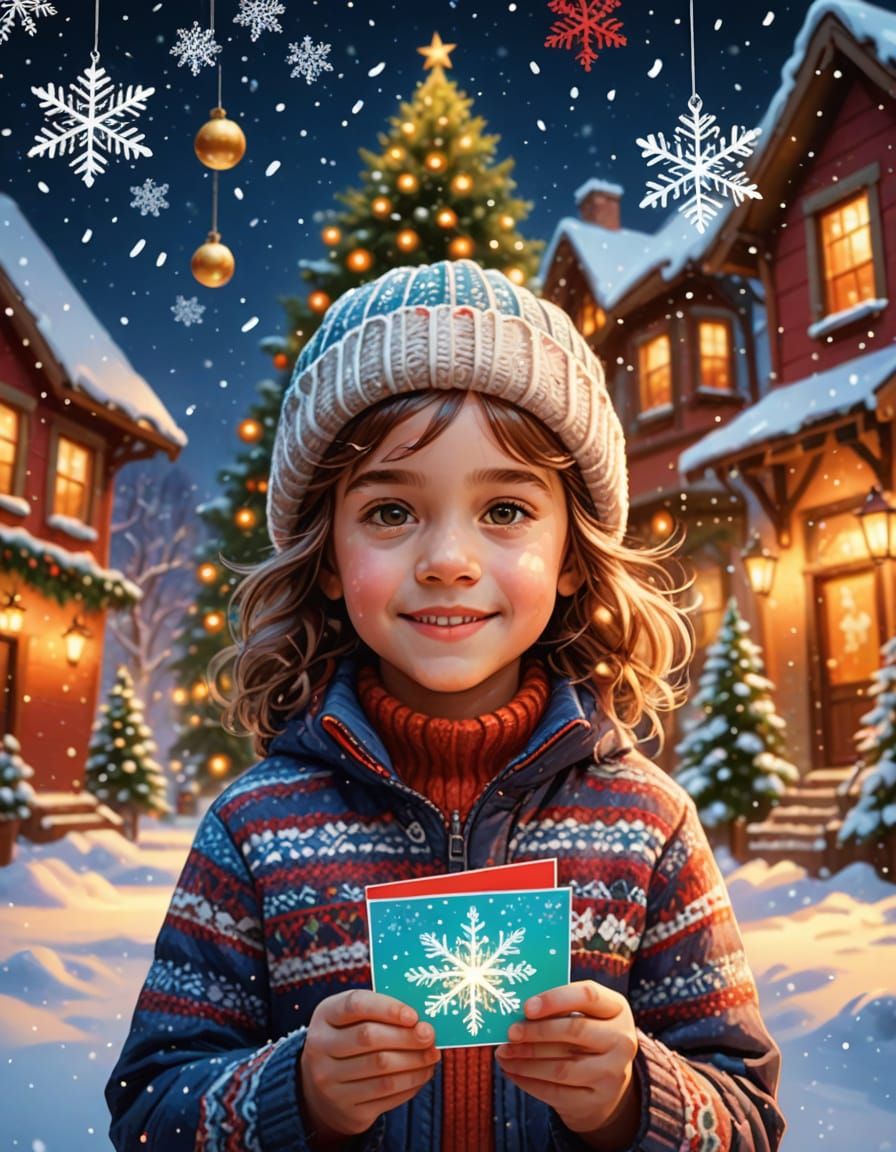 Child Holds Festive Holiday Card with "Happy Honesty Holiday...