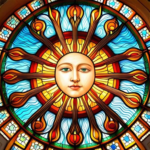 Vibrant Stained Glass Window Design of the Sun