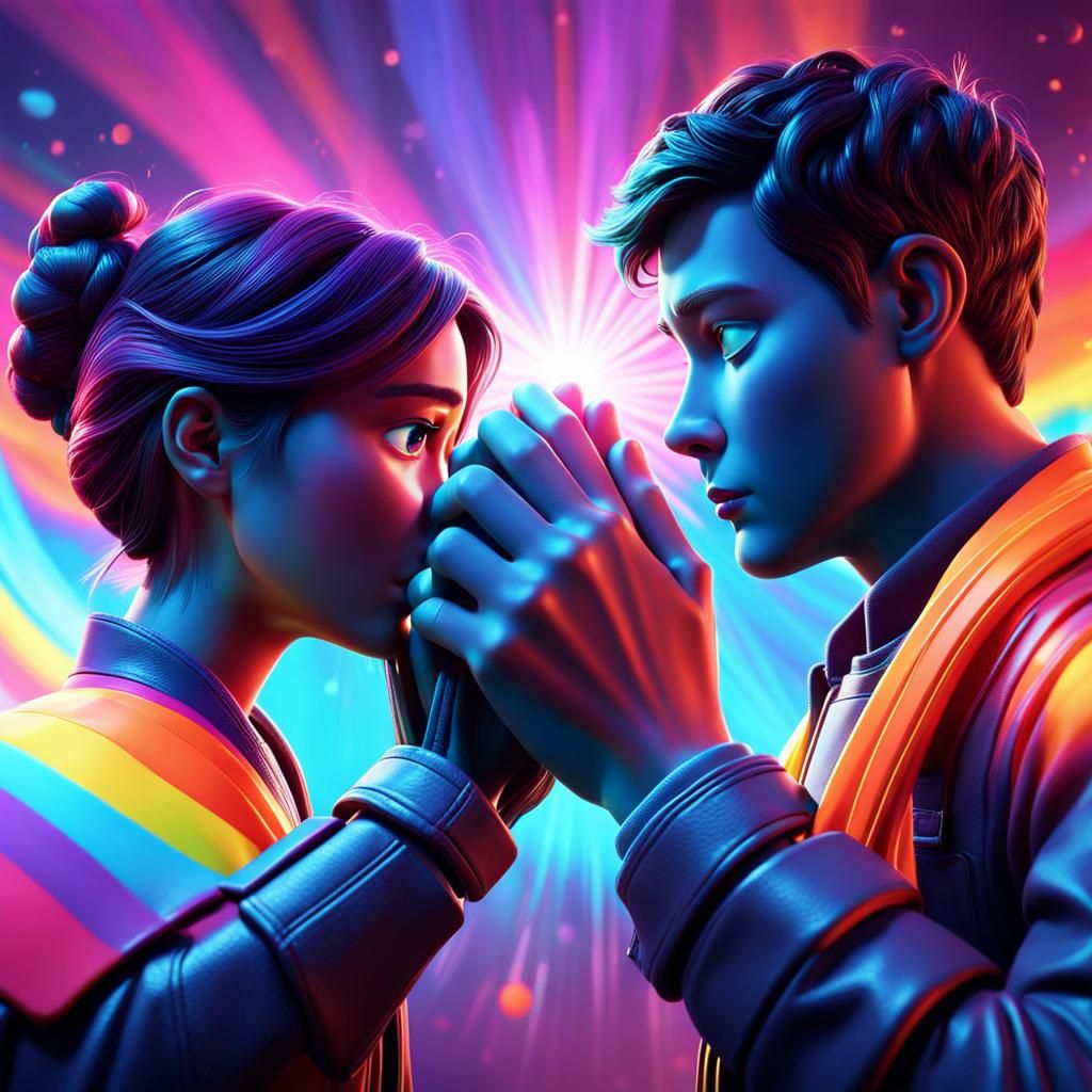 Grieving Lovers in Pixar Style 3D Art