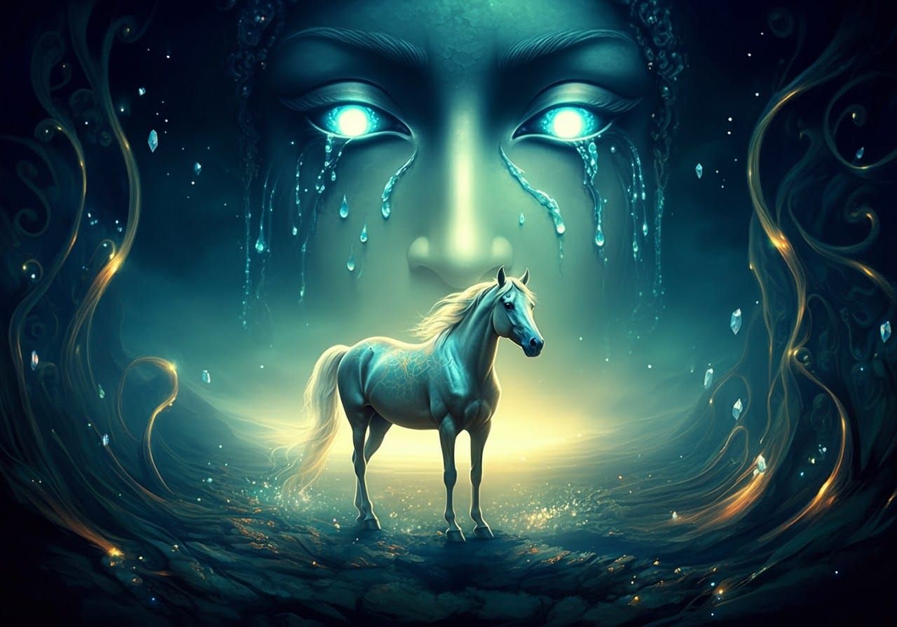 Ethereal Horse Dissolving with Ghostly Face