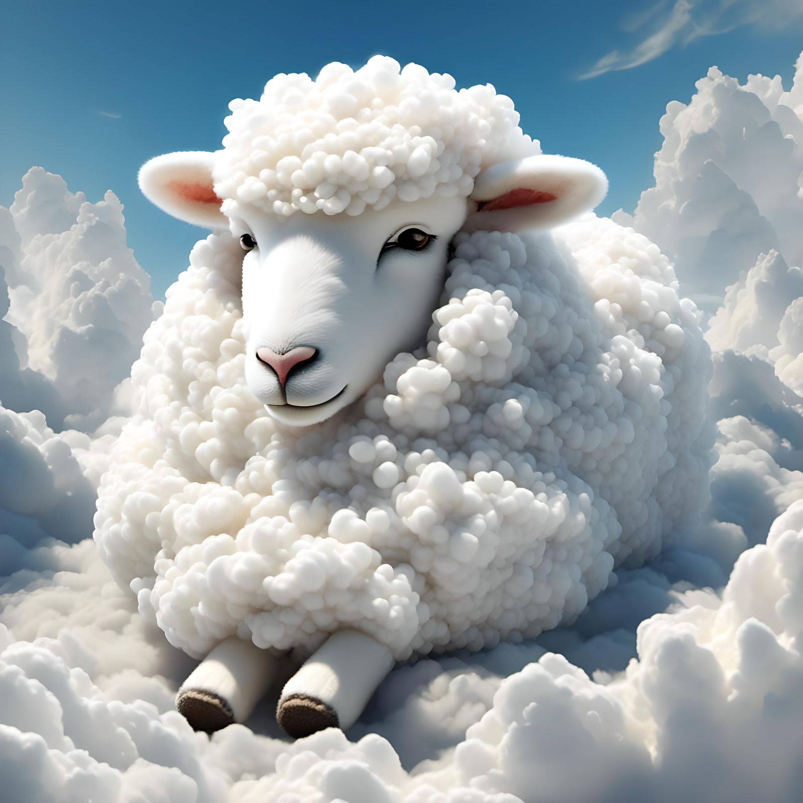 Cute Cloud Sheep Resting on Clouds