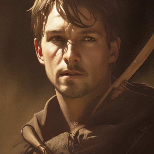 Robin Hood Portrait in Sherwood Forest, Detailed Art