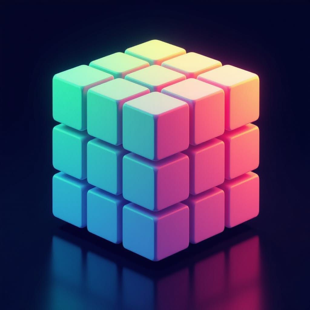 Neon Voxel Cube Icon in Futuristic Style