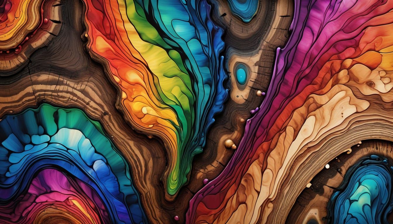 Vibrant Wood Grain Abstract in Alcohol Ink Style