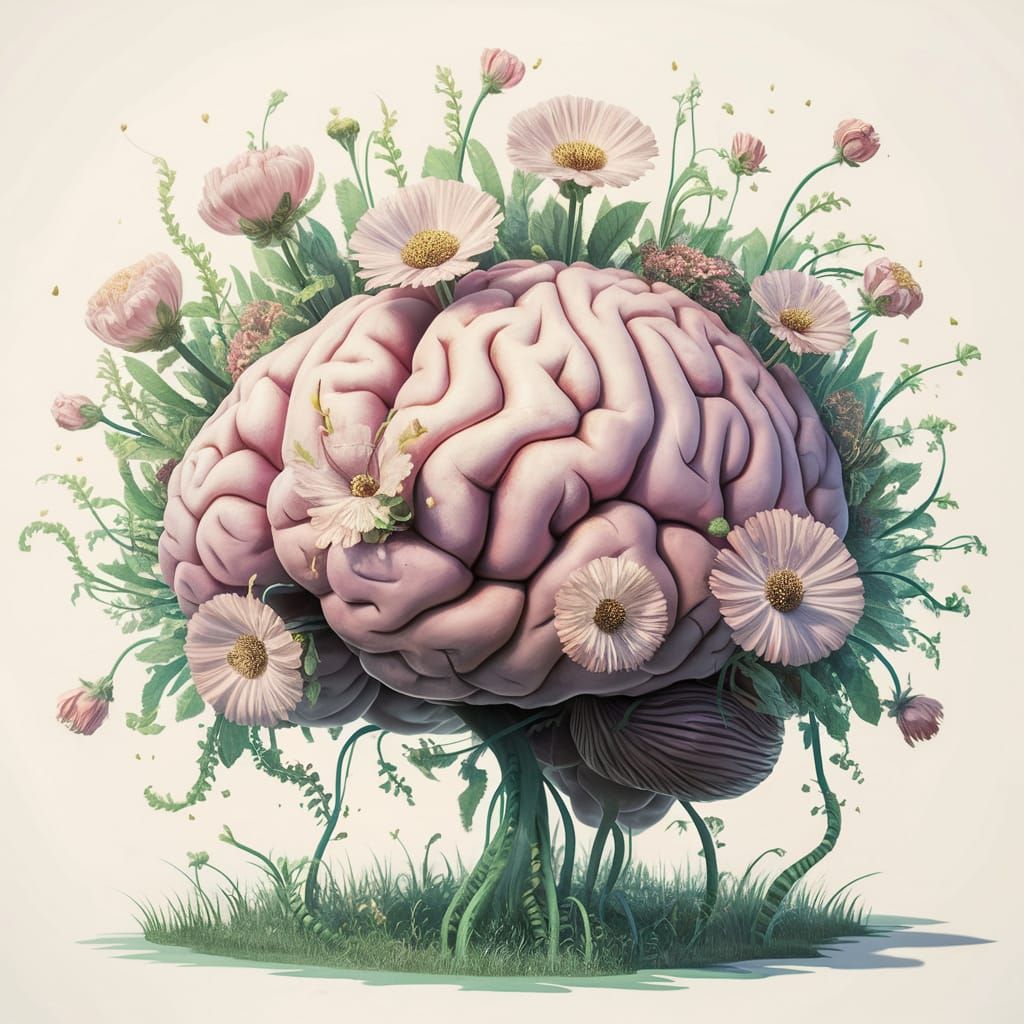 Surreal Brain Blooms in Pastel Tones, Inspiring Hope