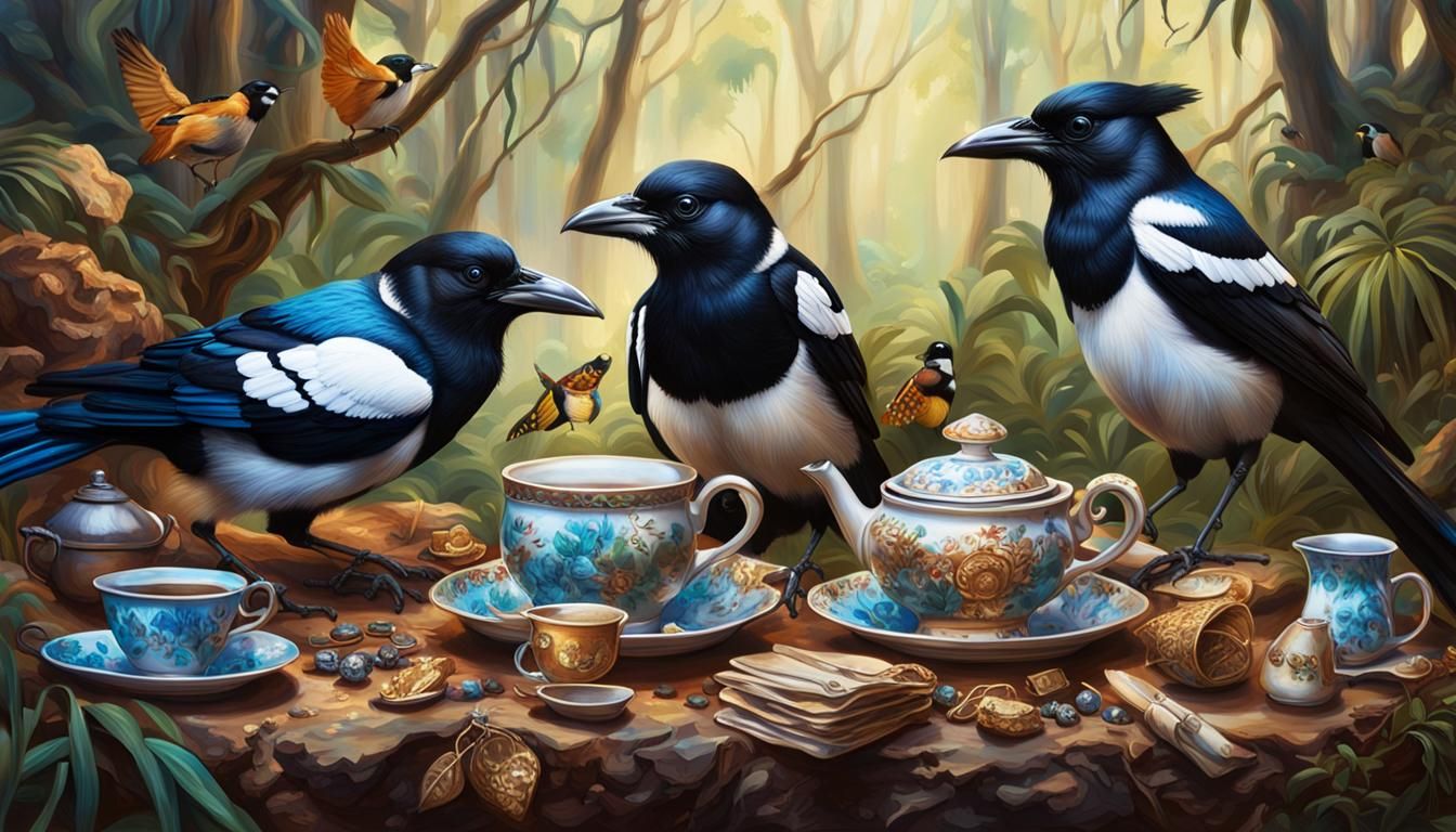 Magpies' Treasure Tea Party in Australian Bushland