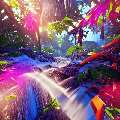 Colorful Waterfall in Tropical Forest: Unreal Engine Render