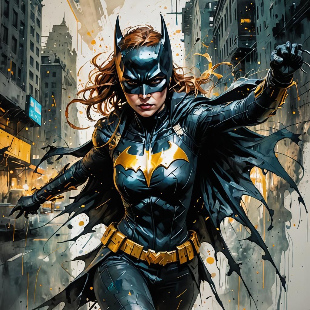 Batgirl in Gouache and Watercolor, Impasto Painting