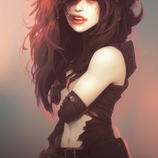 Detailed Chibi Werewolf Girl Portrait in Triadic Colors