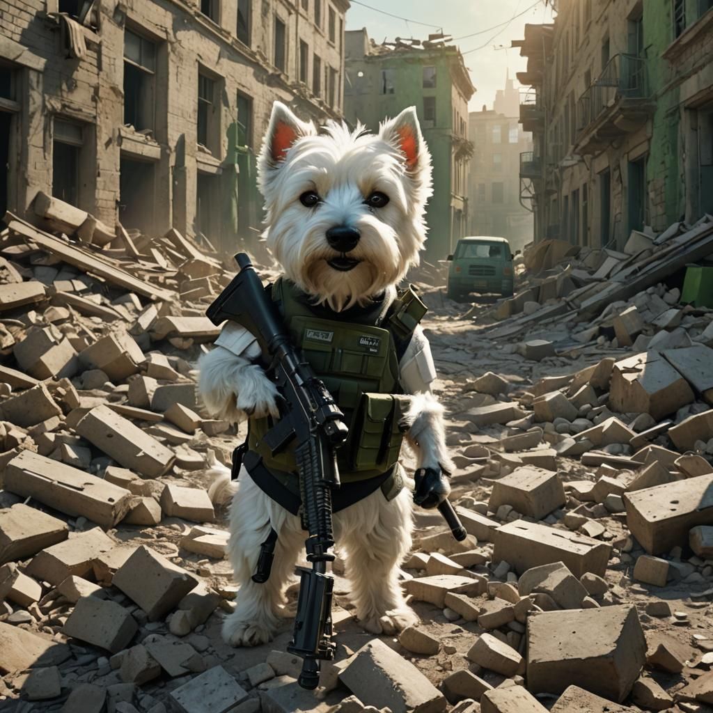 Westies at War: Hyper-Realistic Digital Art
