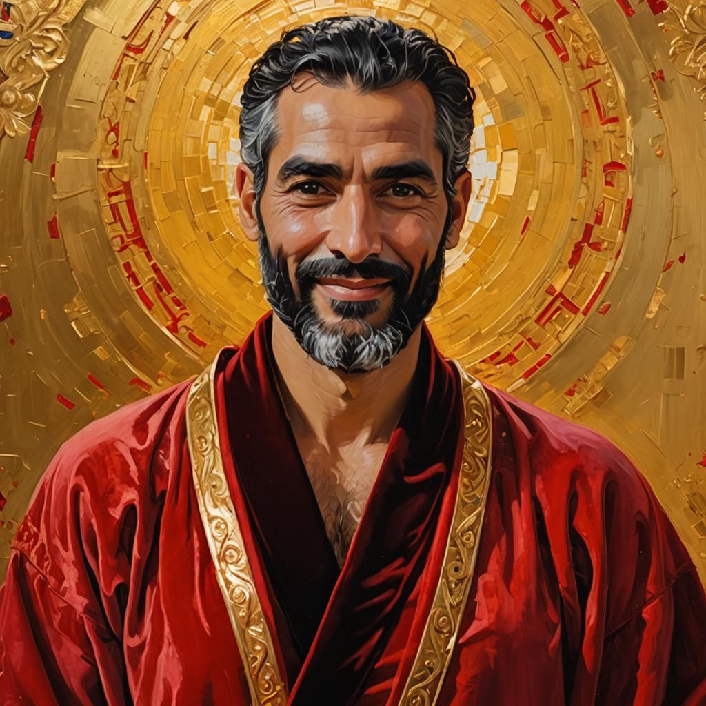 Radiant Bearded Saint in Neo-Impressionist Oil Painting