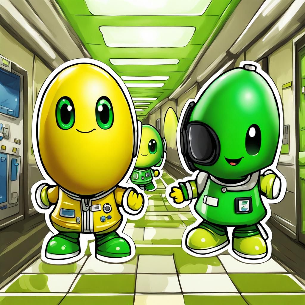 Friendly Chibi Pod Aliens Visit Earthling: Airbrush Art