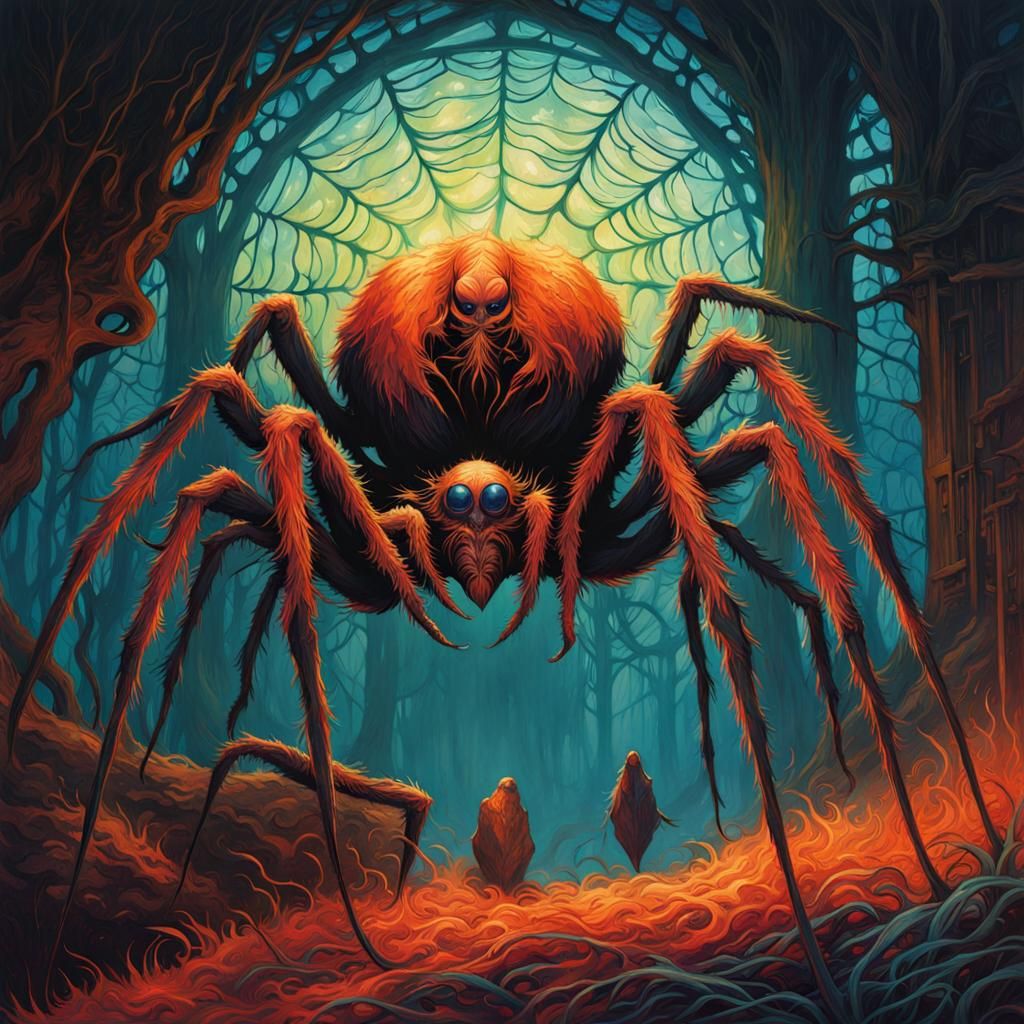Detailed Spider in Gouache Style