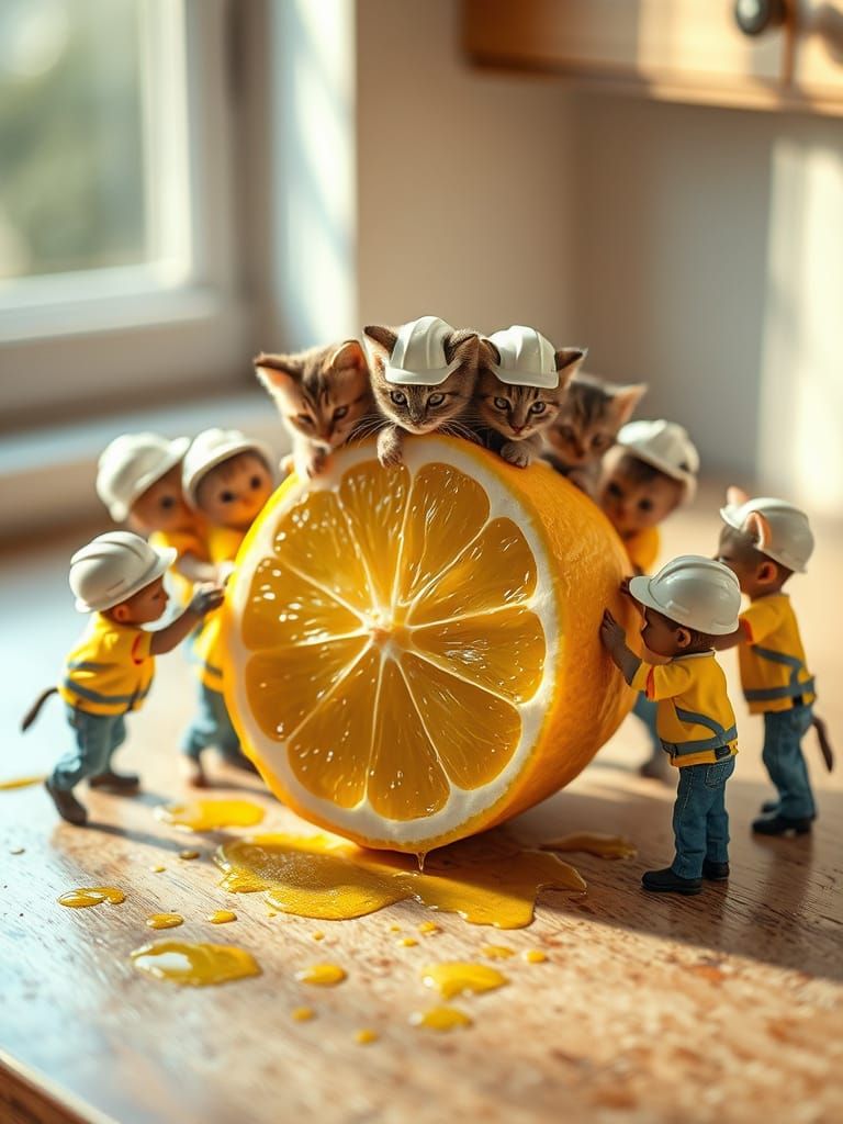 Surrealist Chibi Cats in Construction Gear, Photorealistic D...