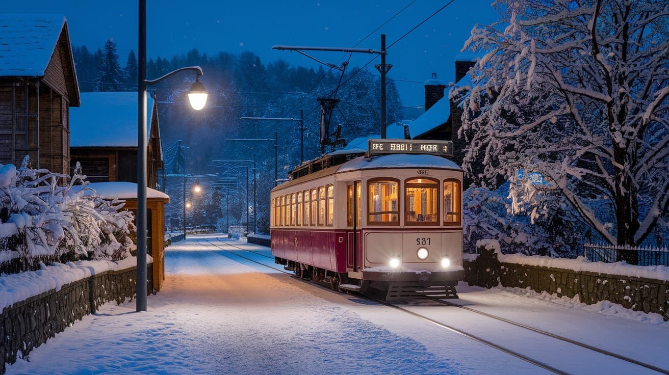 Victorian Village at Night in Watercolor Style