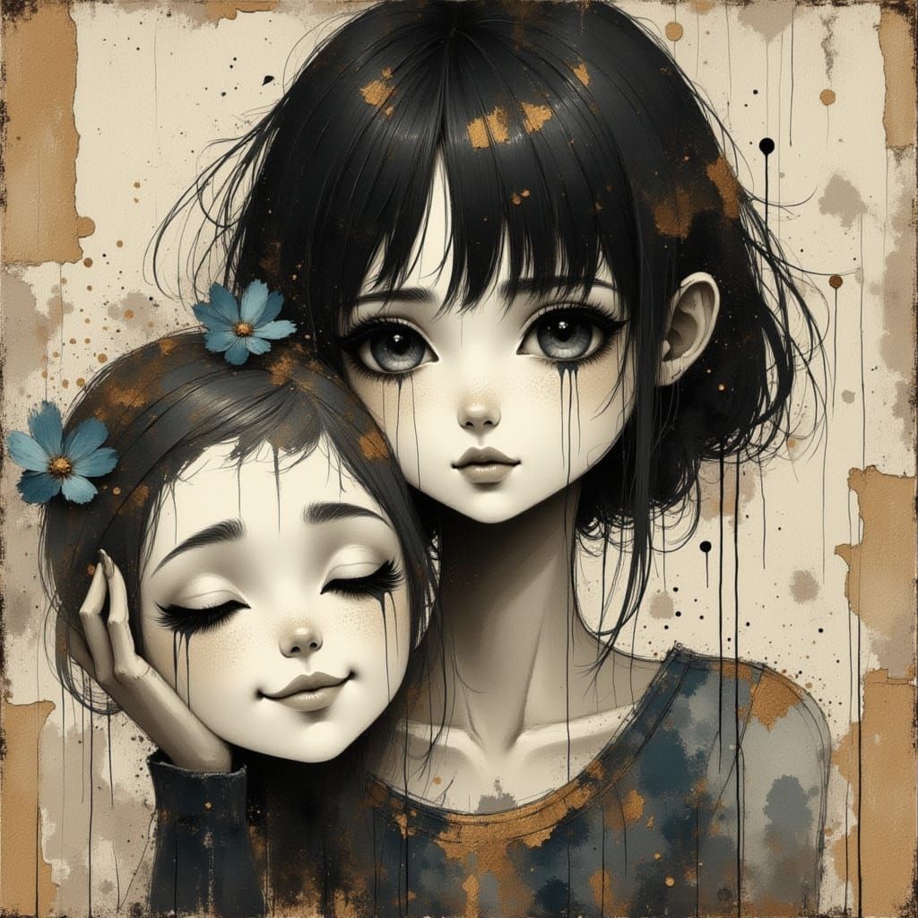 Sad Girl With Smiling Mask in Lora Style