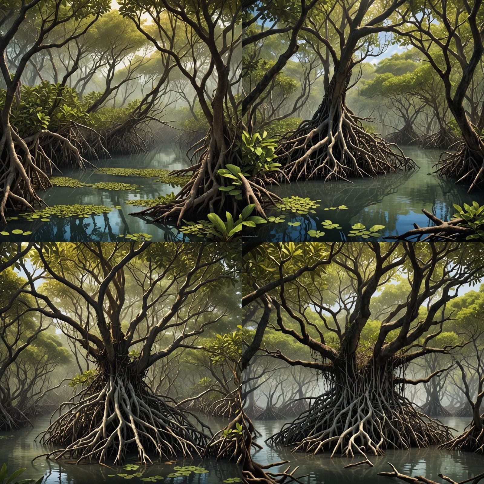 Lush Mangrove Forest Ecosystem in Detailed Matte Painting