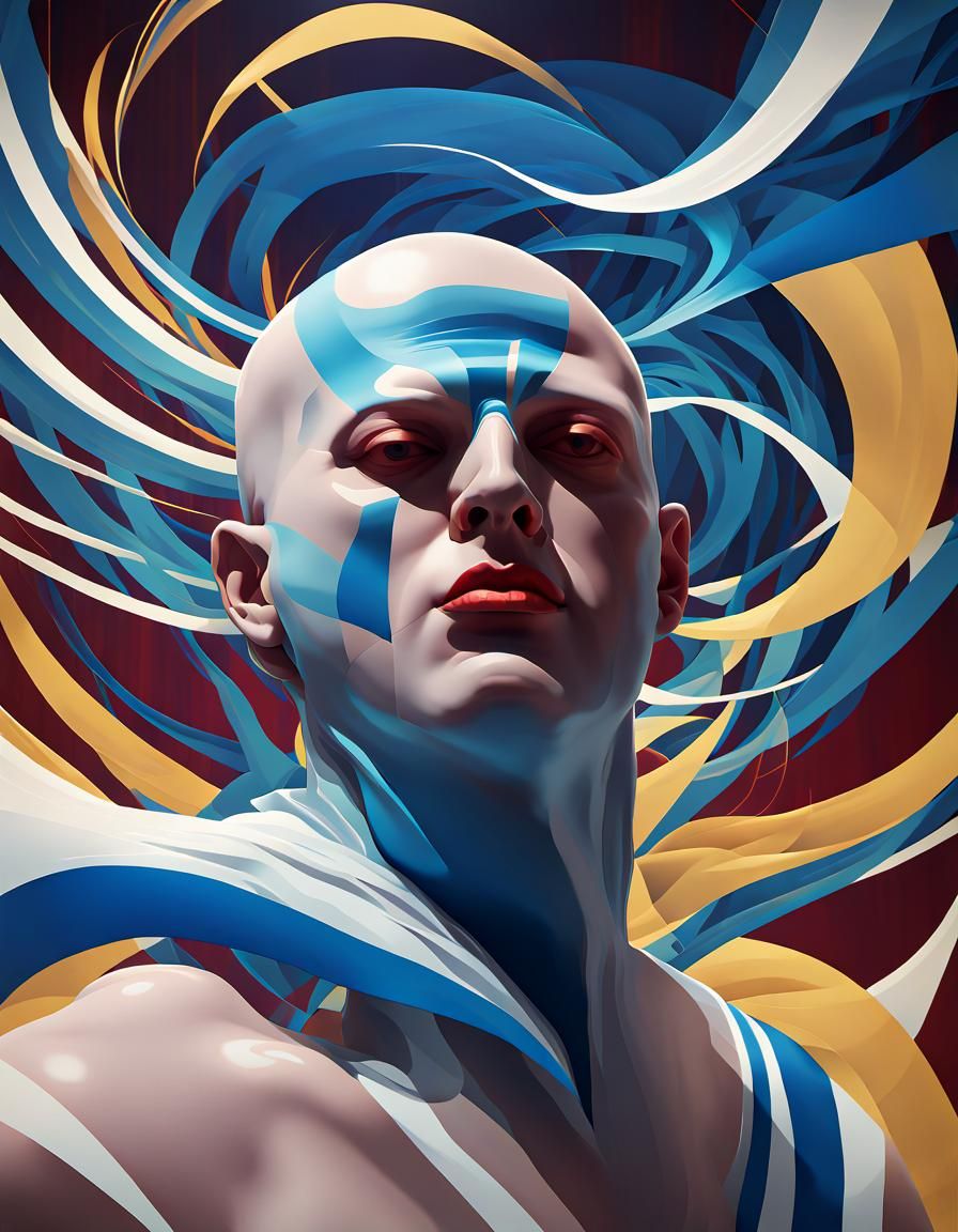 Geometric Bauhaus Ghost Head with Wind Trails