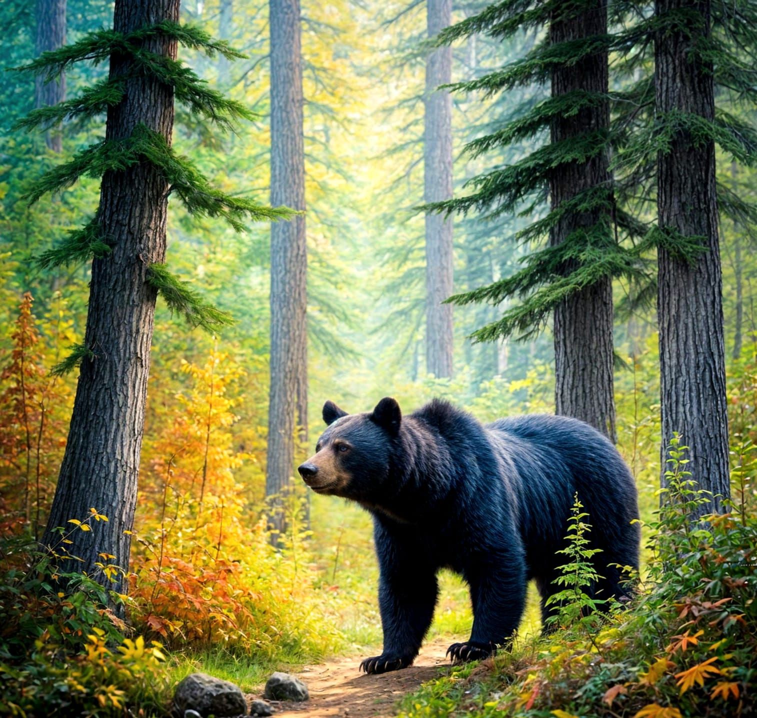 Black Bear in Woods of Wonder: A Colorful Masterpiece