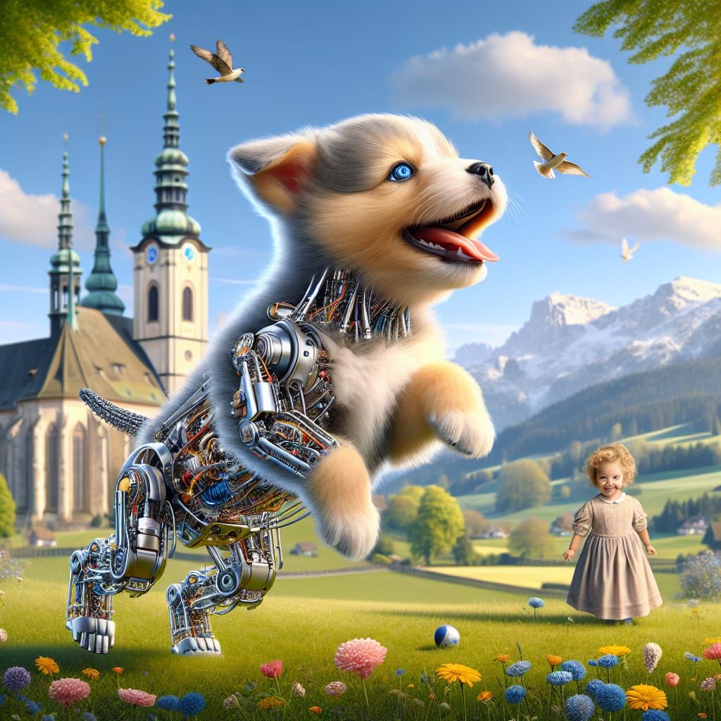 A girl and her cyborg puppy