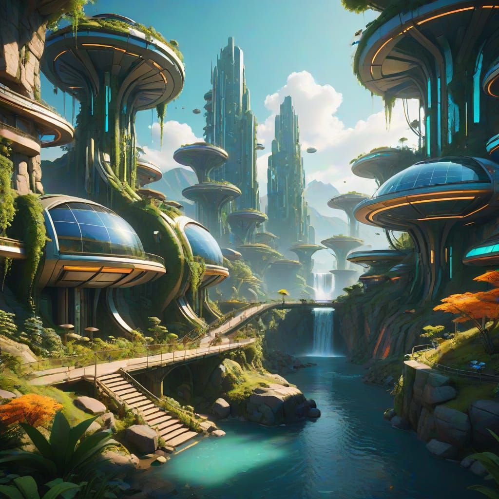 Surreal Futuristic Eco-City in Vibrant Colors