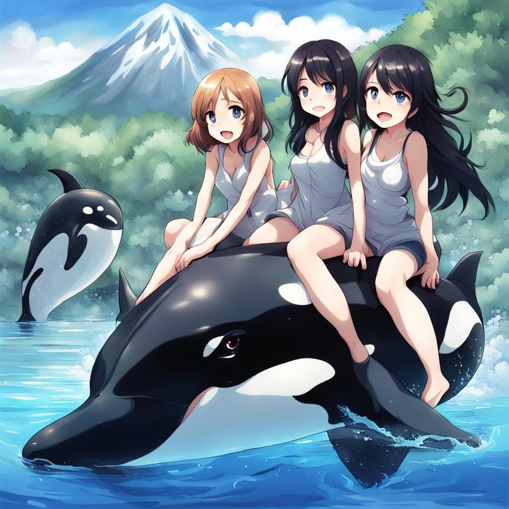 Anime Girls with Orca in Manga Style