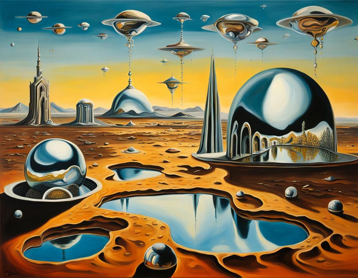 Surreal Chrome Domes Reflect in Mercury Pools