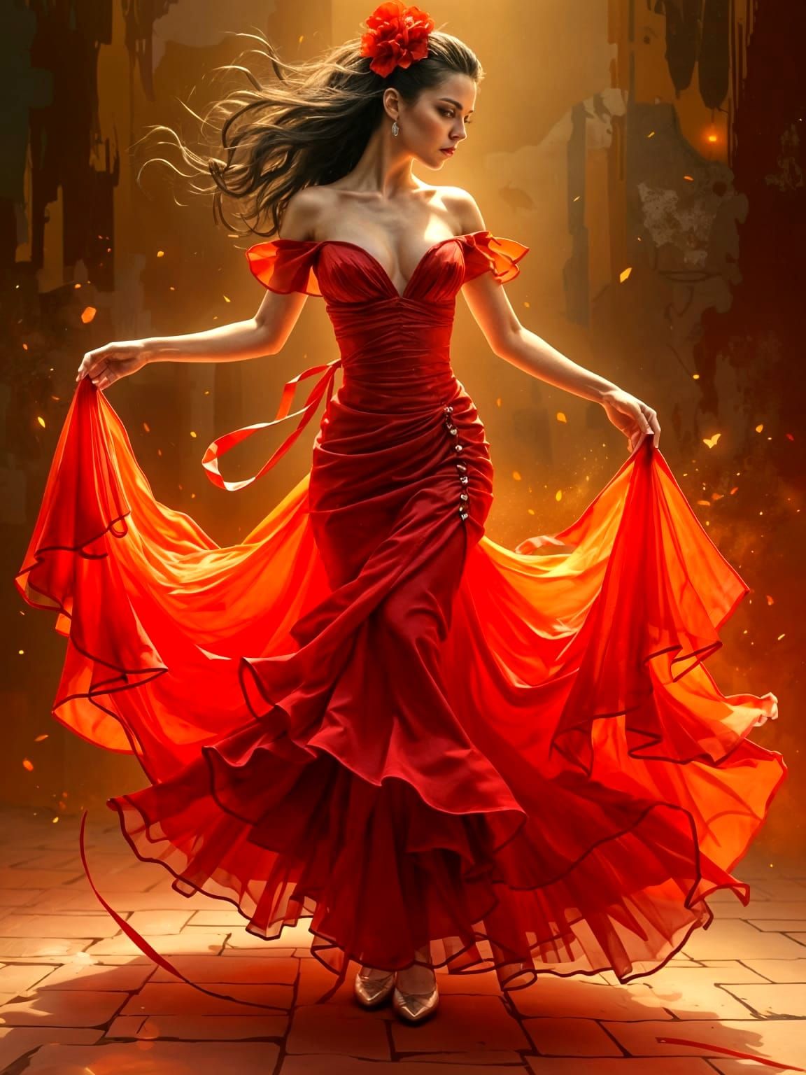 Surreal Flamenco Dancer in Dynamic Brushstrokes and Vibrant ...