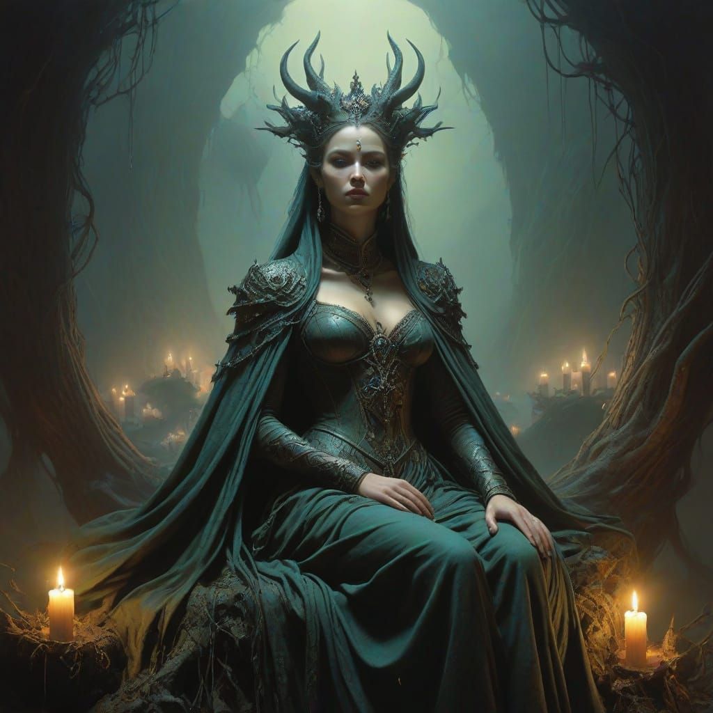 Regal Dragon Queen in Dark Fantasy Style