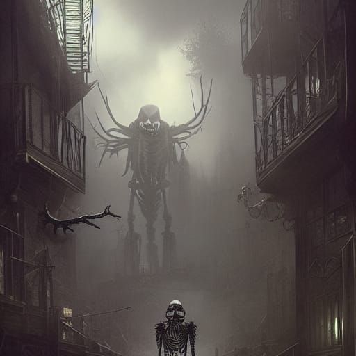 Skeleton with Machine Gun in Dramatic Digital Art