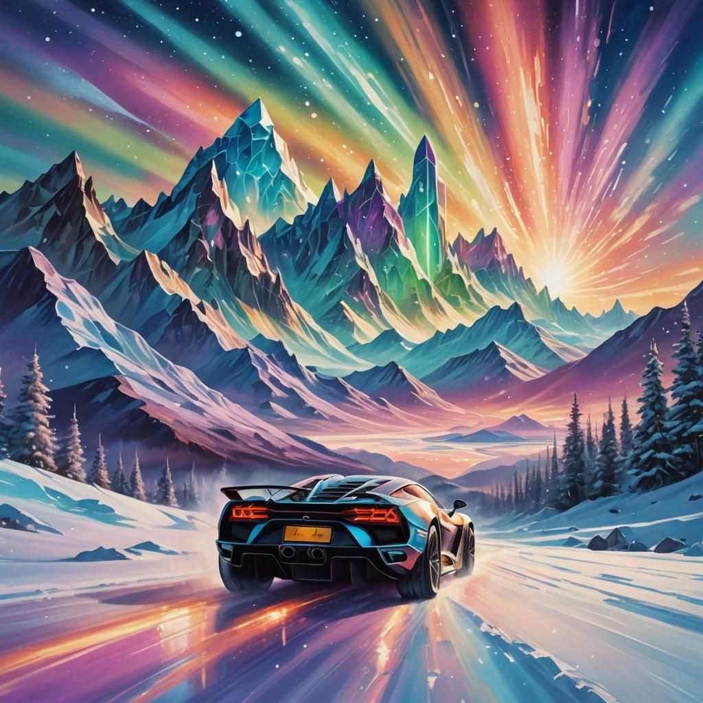 Rocket Car Races Through Surreal Icy Landscape