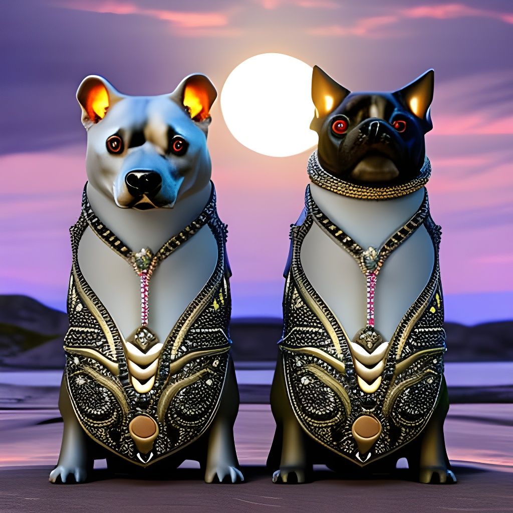 Romantic Pitbulls Dancing in a Moonlit Desert