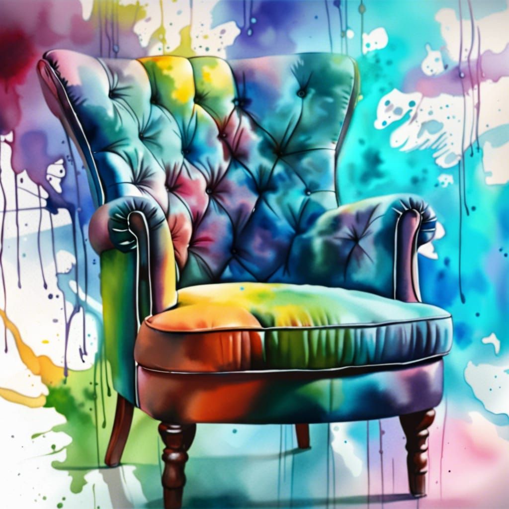 Hyperrealistic Watercolor of Modern Armchair in Digital Art