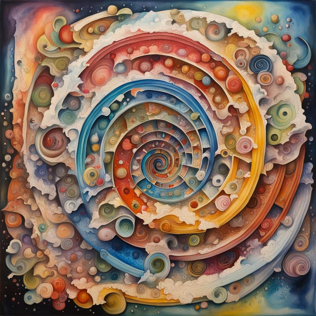 Abstract Diorama with Spiraling Colors in Watercolor Style