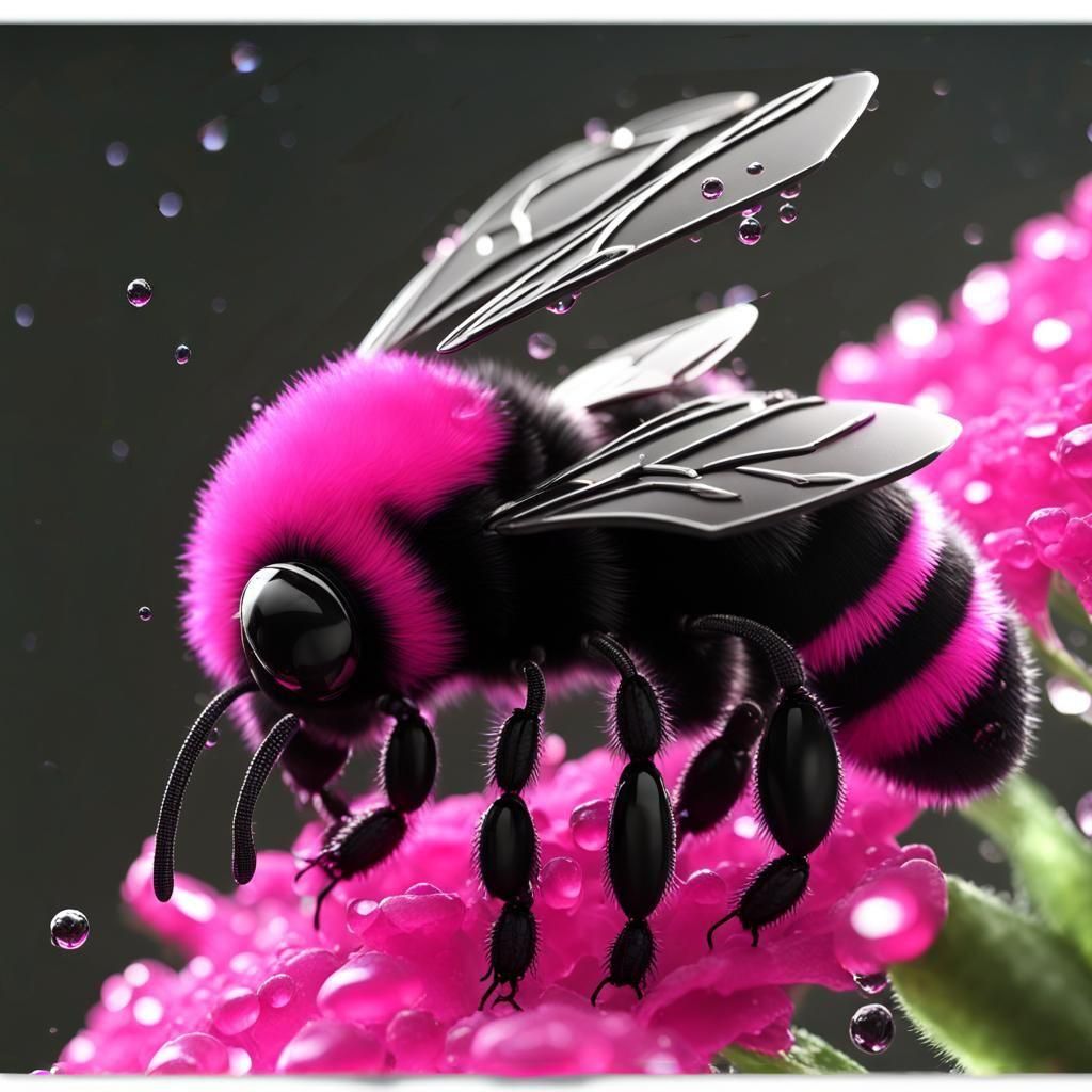Hyperrealistic Pink and Black Bumble Bee in Rain
