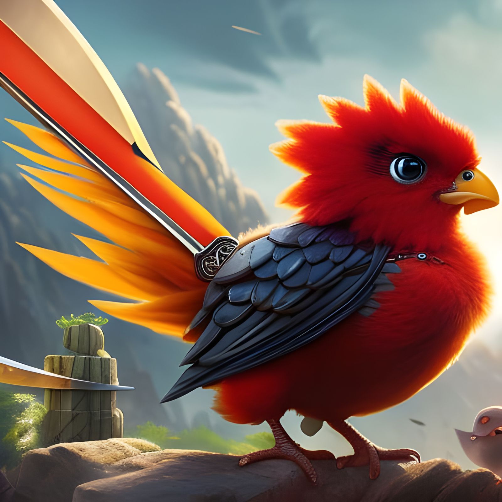 Adorable Ninja Chicken with Sword, Detailed Digital Art