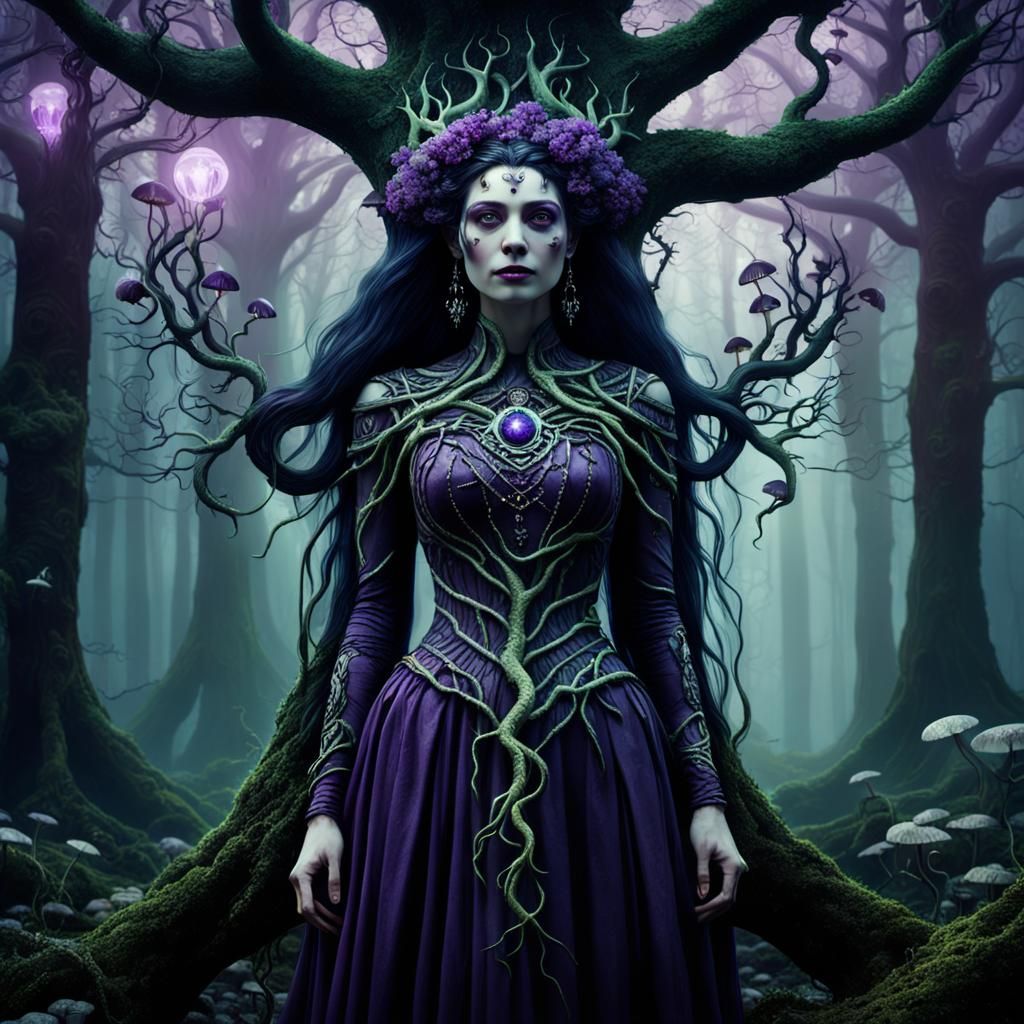 Gothic Earth Goddess in Mystical Forest