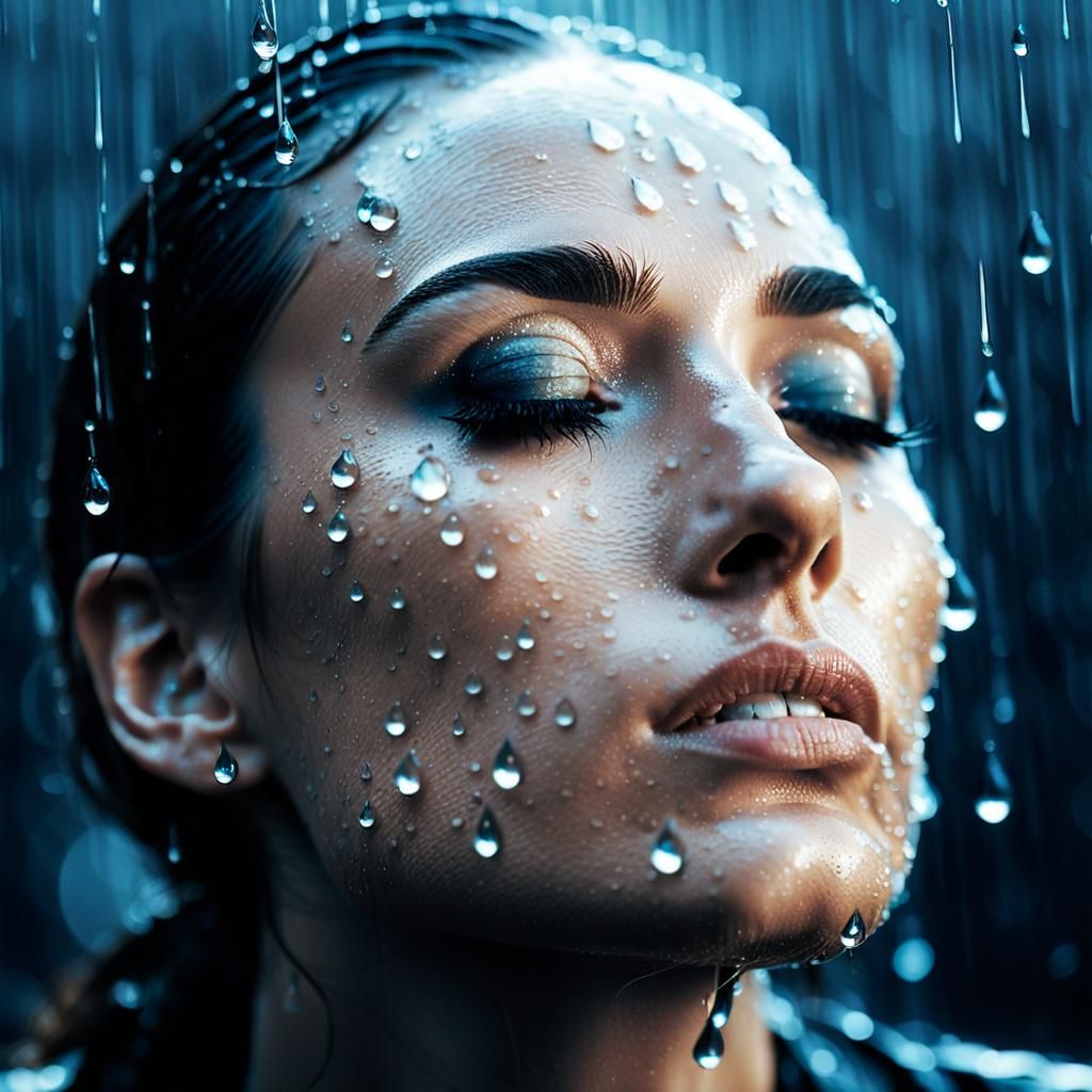 Moody Portrait of Girl in Rain, Classic Hollywood Style